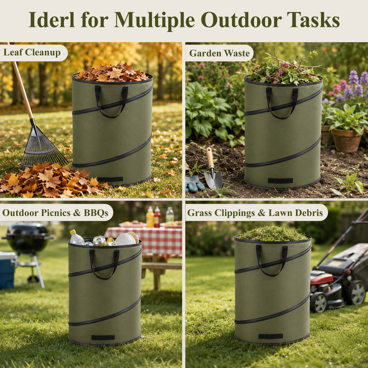 Aifanss Collapsible Trash Can, 30 Gallon Pop-up Trash Can with Zippered Lid, Reusable Garbage Bin for Camping, Yard Waste, Gardening, Lawn Care & Outdoor Use