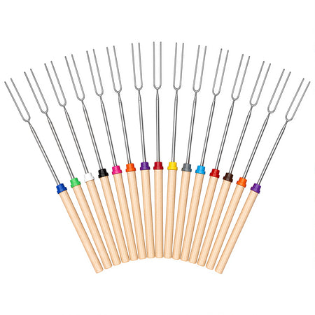 Aifanss 15 pack Smores Sticks for Fire Pit, 32 inch Marshmallow Roasting Sticks with Wooden Handles for Campfire, Hot Dogs, Camping Essentials