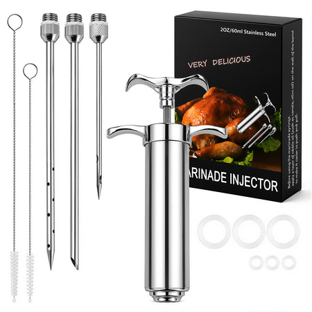 Aifanss Meat Injector Syringe, 2oz 304 Stainless Steel Marinade Injector Kit with 3 Needles, 2 Brushes and O-Rings for BBQ Grill Smoker, Turkey & Brisket
