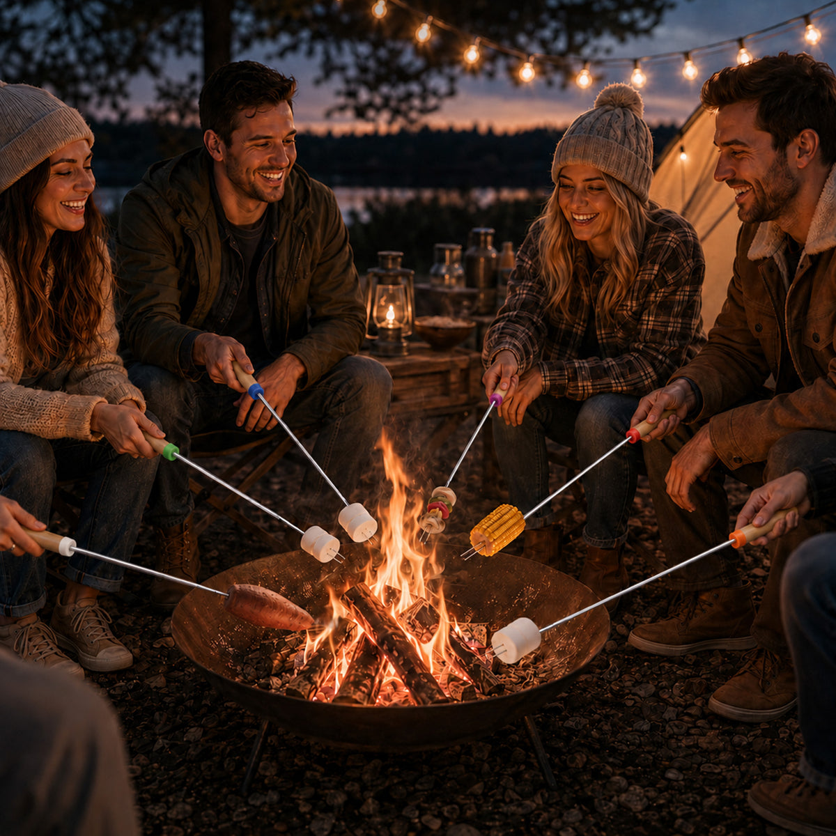 Aifanss 15 pack Smores Sticks for Fire Pit, 32 inch Marshmallow Roasting Sticks with Wooden Handles for Campfire, Hot Dogs, Camping Essentials