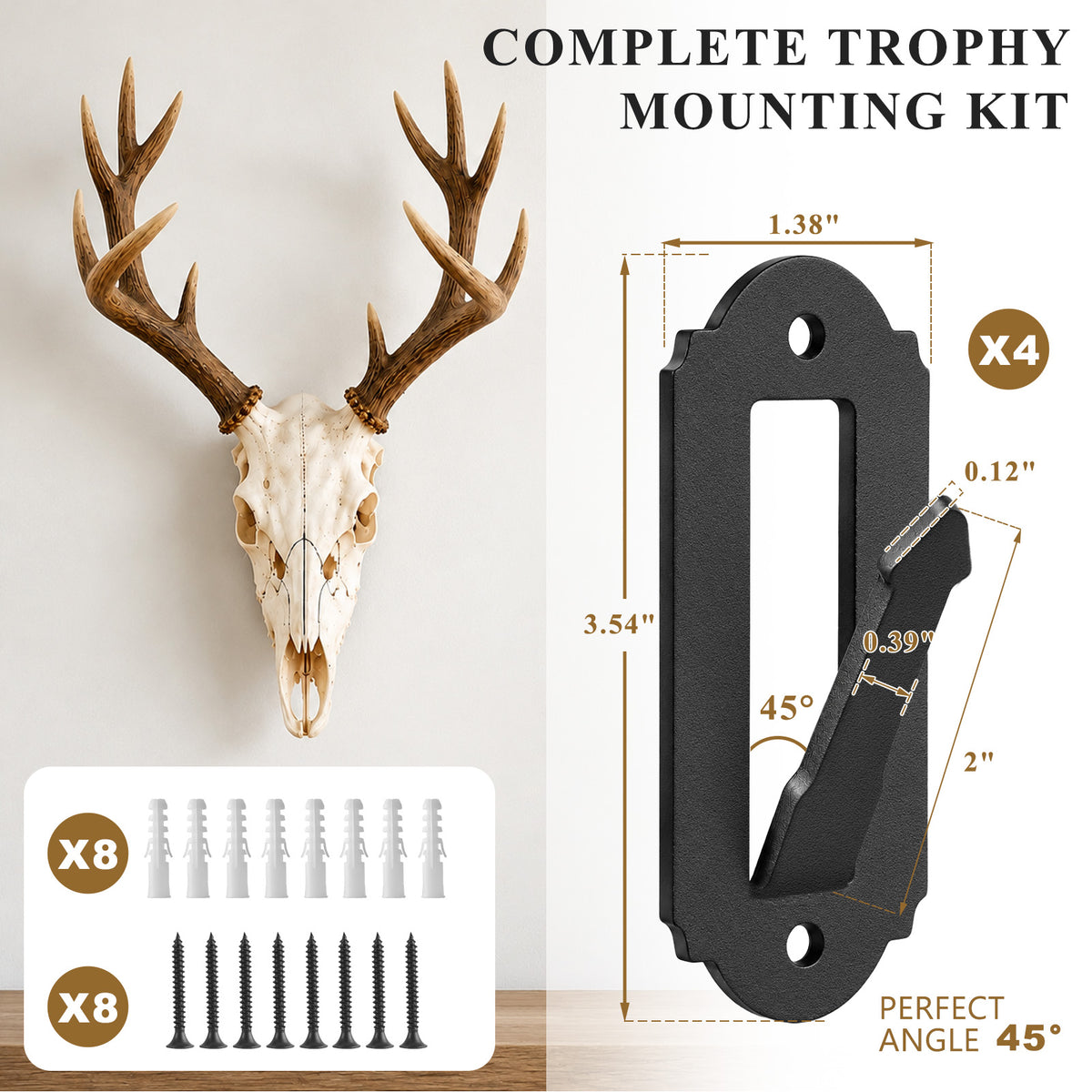 Aifanss European Mount Skull Hanger 4 pcs,Stainless Steel Wall Mount for Deer, Mule Deer, Antelope, Coyote and Small Game Skull Display
