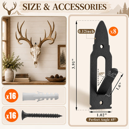 Aifanss Mount Skull Hanger 8 pcs,Black Metal Skull Mount Hanger,for Deer, Mule Deer, Antelope, Coyote & Small Game Skulls Display