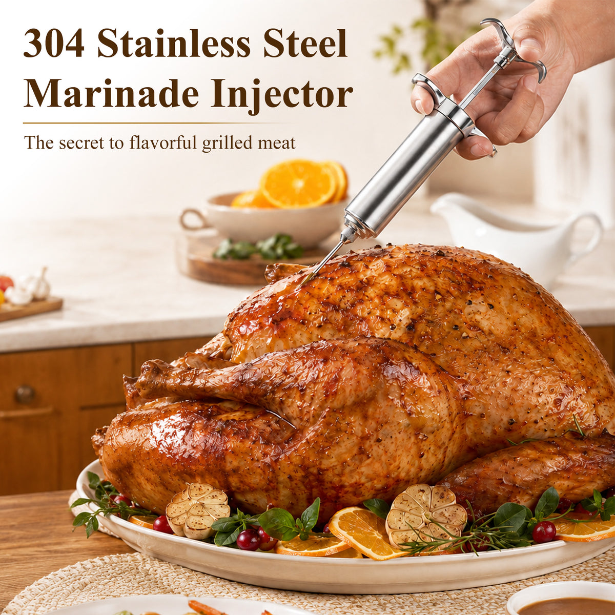 Aifanss Meat Injector Syringe, 2oz 304 Stainless Steel Marinade Injector Kit with 3 Needles, 2 Brushes and O-Rings for BBQ Grill Smoker, Turkey & Brisket