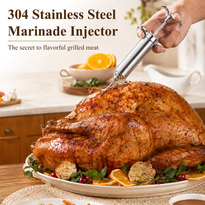 Aifanss Meat Injector Syringe, 2oz 304 Stainless Steel Marinade Injector Kit with 3 Needles, 2 Brushes and O-Rings for BBQ Grill Smoker, Turkey & Brisket