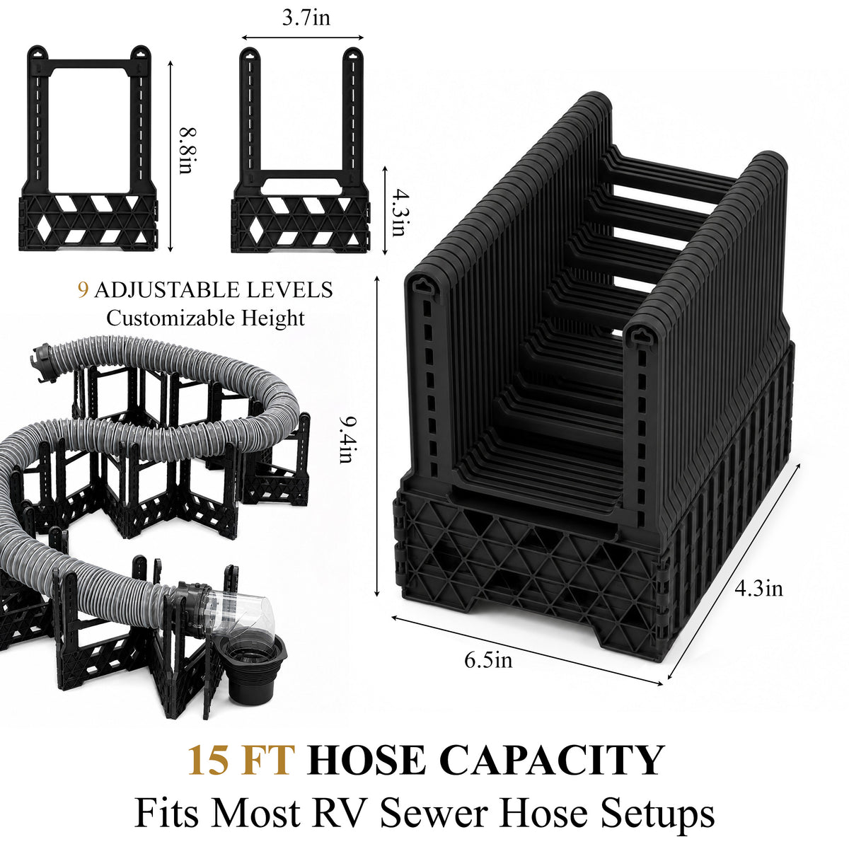 Aifanss 15FT RV Sewer Hose Support, Adjustable Height Septic Hose Holder with Secure Rubber Band, Quick Setup & Collapse for Campers, Travel Trailers, Motorhomes