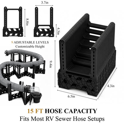 Aifanss 15FT RV Sewer Hose Support, Adjustable Height Septic Hose Holder with Secure Rubber Band, Quick Setup & Collapse for Campers, Travel Trailers, Motorhomes