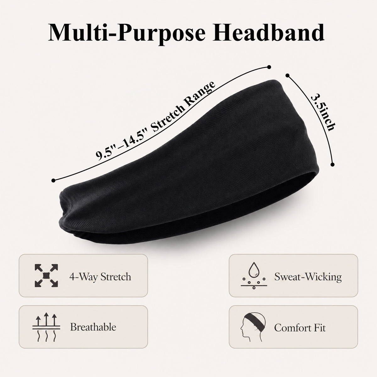 Aifanss 10 Pack Black Headbands for Men & Women, Moisture Wicking Stretchy Sports Sweatbands for Running, Workout, Gym, Fitness, Basketball, Cycling and Yoga