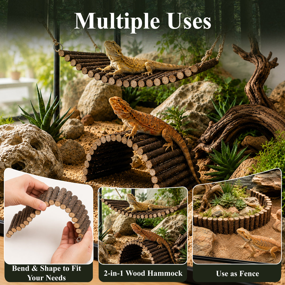 Aifanss Bearded Dragon Tank Accessories, 9 PCS Reptile Hammock Climbing Bridge Jungle Vines, Terrarium Decor for Lizards Geckos Snake Habitat Set