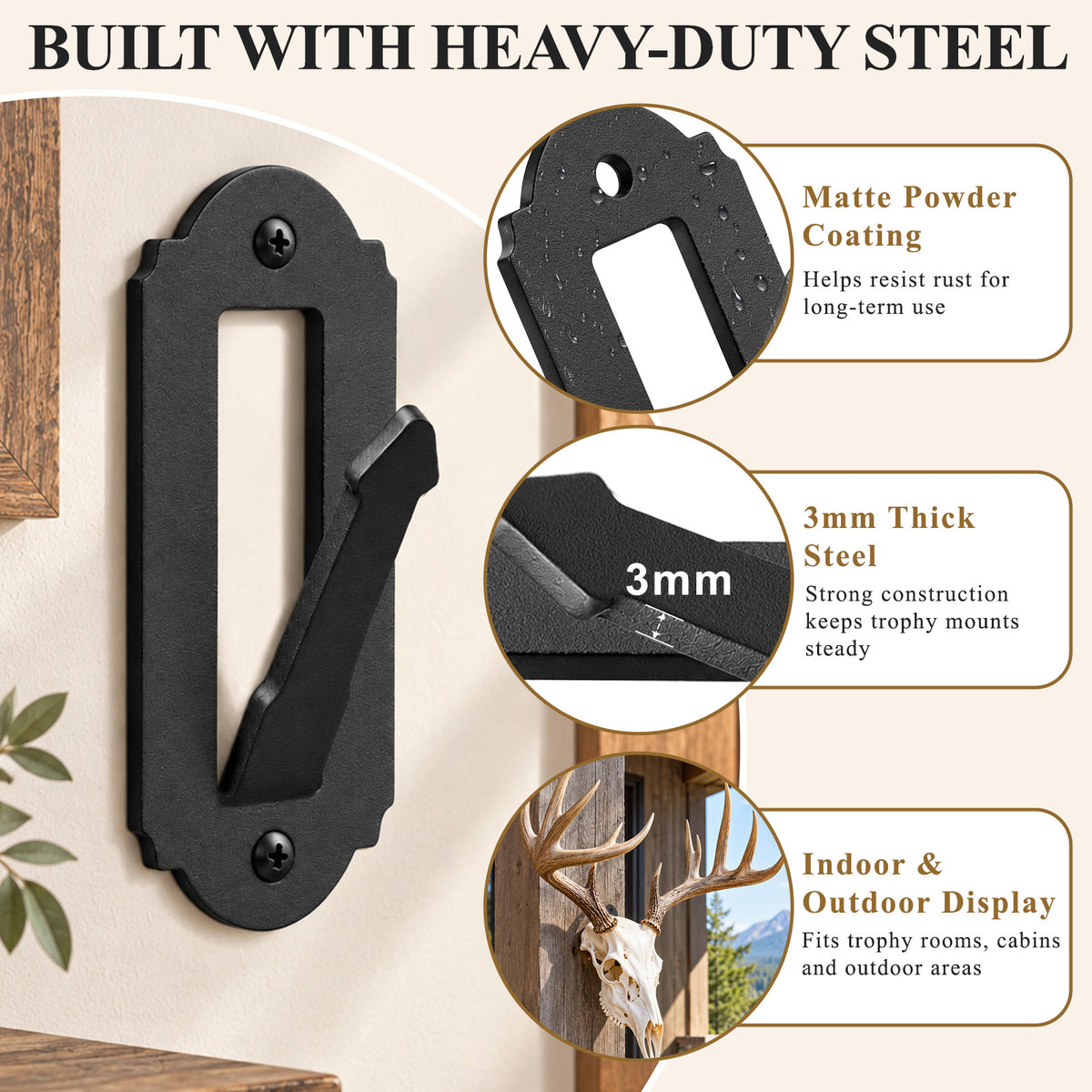 Aifanss European Mount Skull Hanger 4 pcs,Stainless Steel Wall Mount for Deer, Mule Deer, Antelope, Coyote and Small Game Skull Display