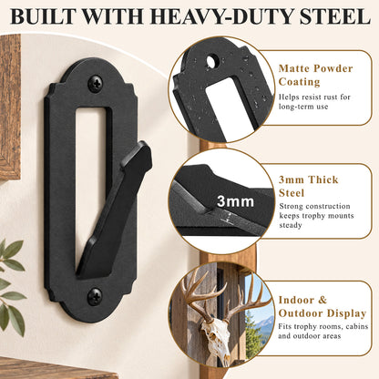 Aifanss European Mount Skull Hanger 4 pcs,Stainless Steel Wall Mount for Deer, Mule Deer, Antelope, Coyote and Small Game Skull Display