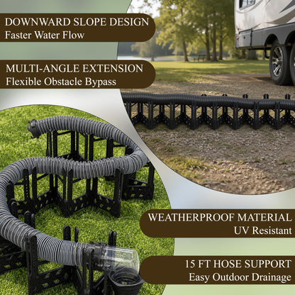 Aifanss 15FT RV Sewer Hose Support, Adjustable Height Septic Hose Holder with Secure Rubber Band, Quick Setup & Collapse for Campers, Travel Trailers, Motorhomes