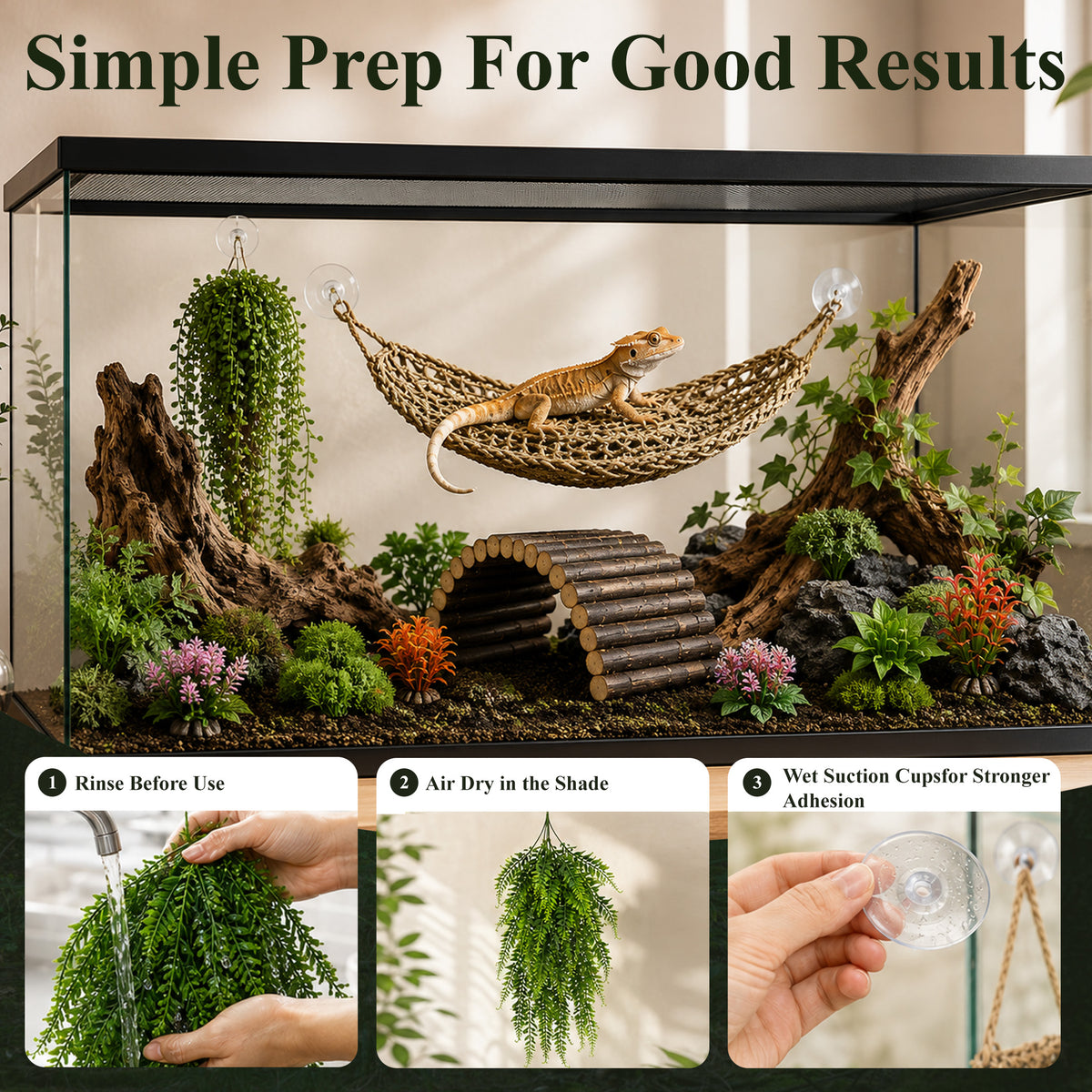 Aifanss Bearded Dragon Tank Accessories, 9 PCS Reptile Hammock Climbing Bridge Jungle Vines, Terrarium Decor for Lizards Geckos Snake Habitat Set