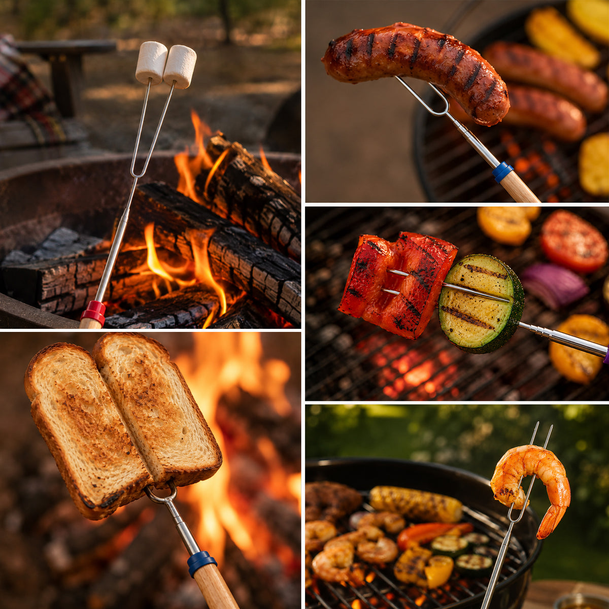 Aifanss 15 pack Smores Sticks for Fire Pit, 32 inch Marshmallow Roasting Sticks with Wooden Handles for Campfire, Hot Dogs, Camping Essentials