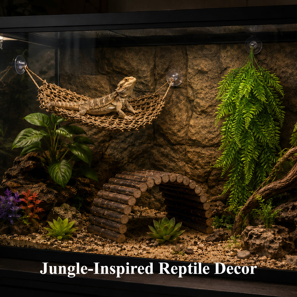 Aifanss Bearded Dragon Tank Accessories, 9 PCS Reptile Hammock Climbing Bridge Jungle Vines, Terrarium Decor for Lizards Geckos Snake Habitat Set
