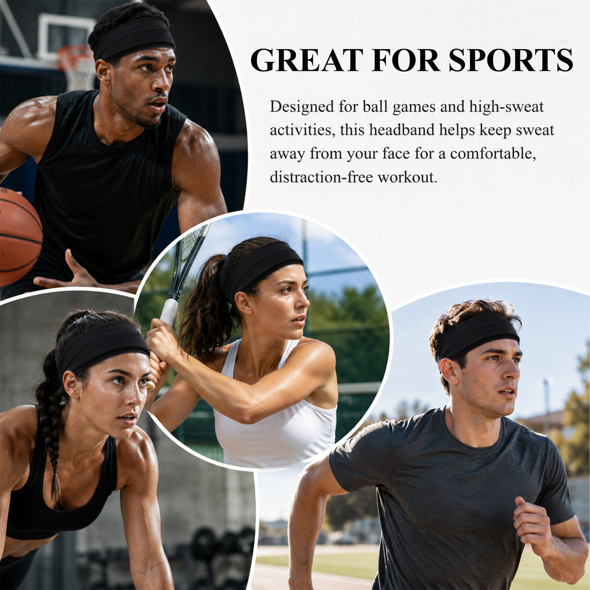 Aifanss 10 Pack Black Headbands for Men & Women, Moisture Wicking Stretchy Sports Sweatbands for Running, Workout, Gym, Fitness, Basketball, Cycling and Yoga