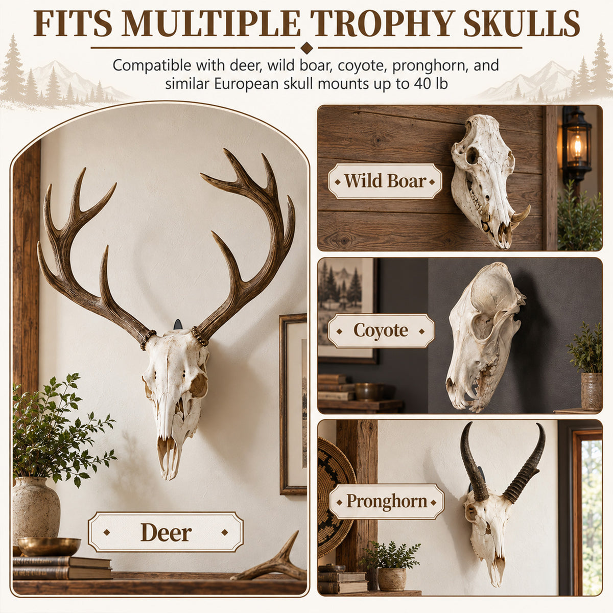 Aifanss Mount Skull Hanger 8 pcs,Black Metal Skull Mount Hanger,for Deer, Mule Deer, Antelope, Coyote & Small Game Skulls Display