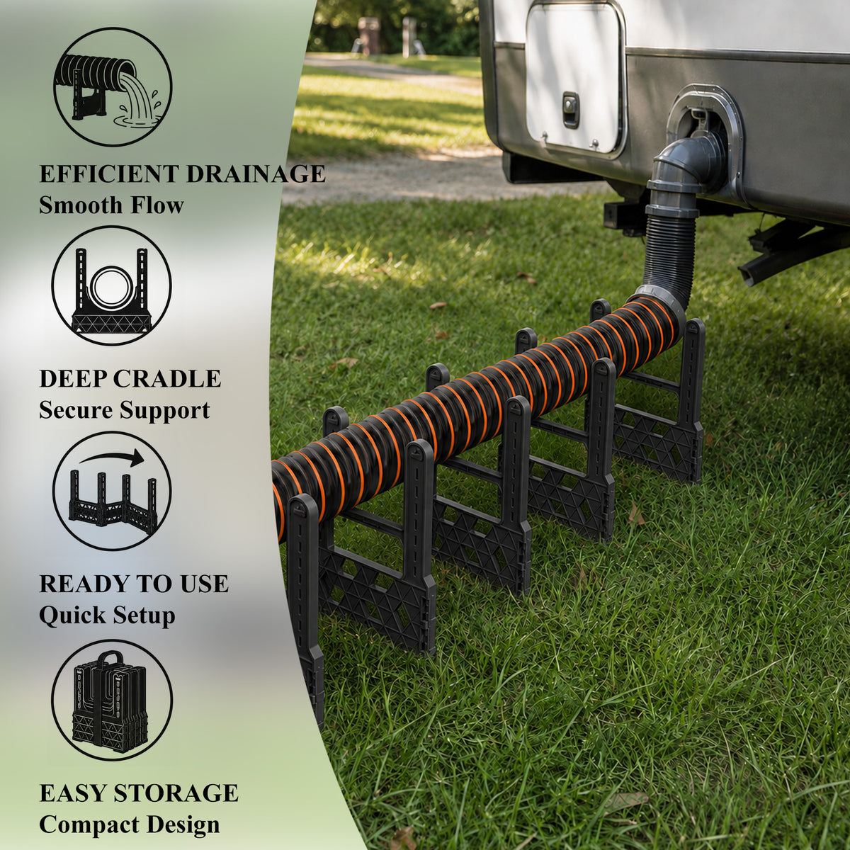 Aifanss 15FT RV Sewer Hose Support, Adjustable Height Septic Hose Holder with Secure Rubber Band, Quick Setup & Collapse for Campers, Travel Trailers, Motorhomes