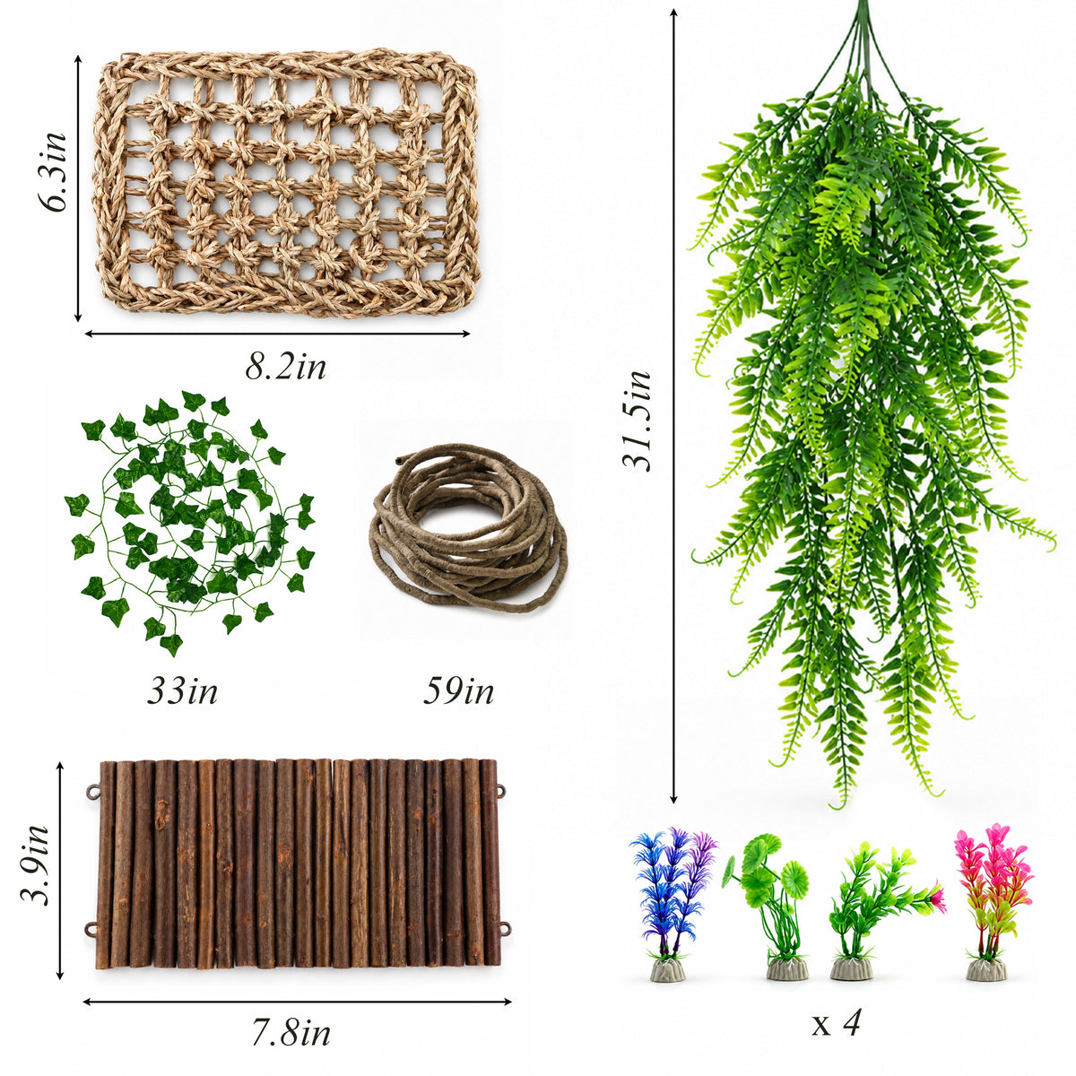 Aifanss Bearded Dragon Tank Accessories, 9 PCS Reptile Hammock Climbing Bridge Jungle Vines, Terrarium Decor for Lizards Geckos Snake Habitat Set